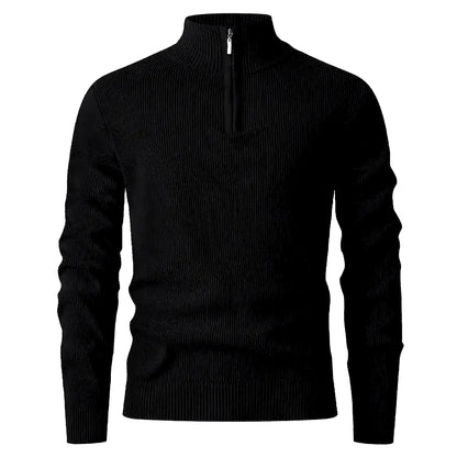 Halden Quarter Zip Knit Sweater in Black