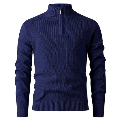 Halden Quarter Zip Knit Sweater in Navy Blue