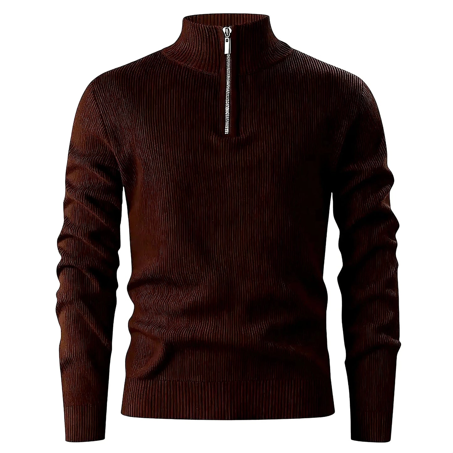 Halden Quarter Zip Knit Sweater in Dark Brown
