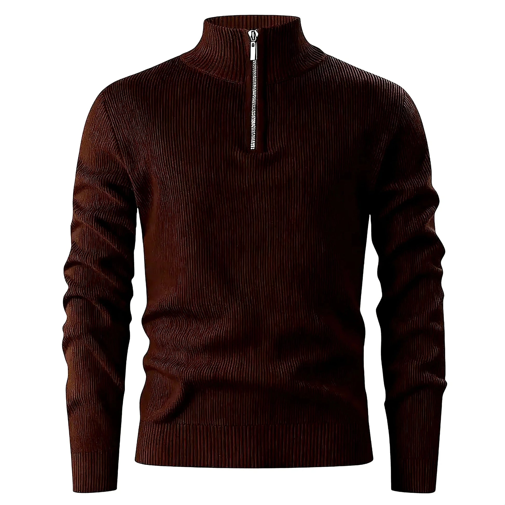 Halden Quarter Zip Knit Sweater in Dark Brown